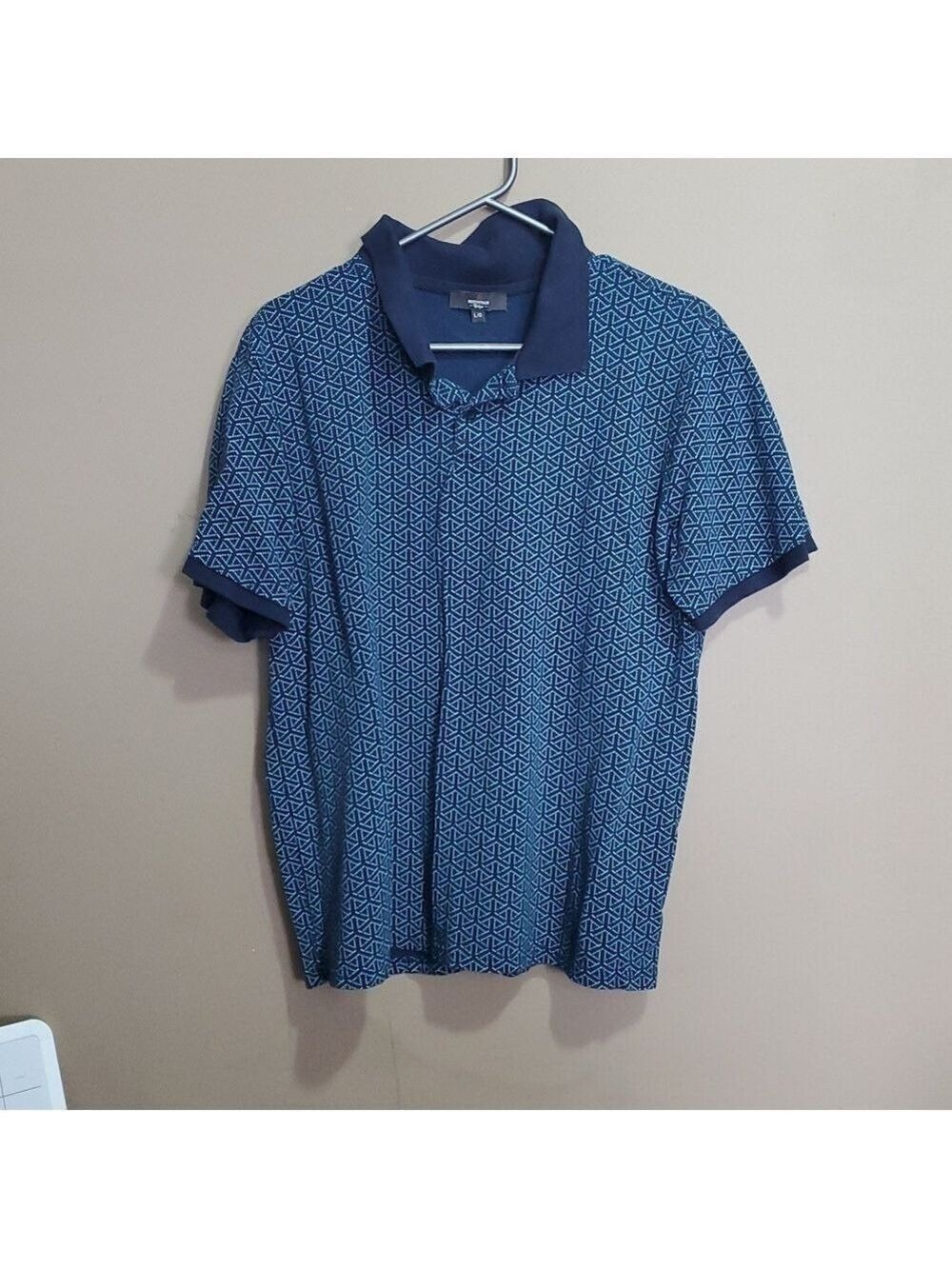 Mountain ridge blue geometric pattern short sleeve polo shirt size large